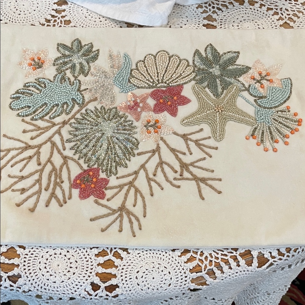 Beaded Floral Embroidered Pillow